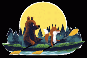 Kayaking bear and fox Illustrated gif